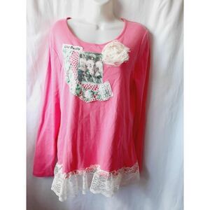 Pink lace patch doily large long sleeve creative top